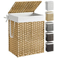 SONGMICS Laundry Hamper with Lid, 23.8 Gallon (90 L) Synthetic Rattan Clothes Laundry Basket with Lid and Handles, Foldable, Removable Liner, Goose Yellow ULCB51NL - color: Goose Yellow, size: 90 L