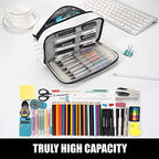 Sooez High Capacity Pencil Case,Durable Pencil Bag Pouch Organizer, Pen Case Portable Journaling Supplies with Easy Grip Handle & Loop, Asthetic Supply for Adults, Black & White - color: White