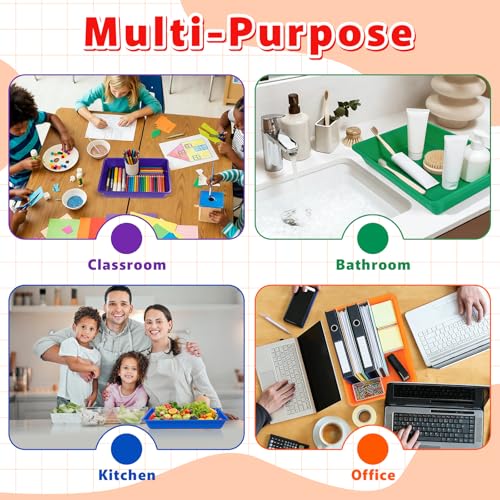 12 Pack Letter Size Flat Storage Paper Tray Organizer Bin Tray Plastic Stackable File Organizer for Classroom Library School Office Teacher Desktop Book Organization (Rainbow)