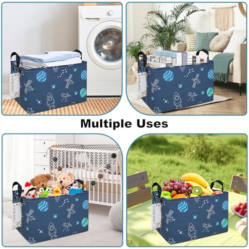 FANKANG Storage Bins, Nursery Hamper Canvas Laundry Basket Foldable with Waterproof PE Coating Large Storage Baskets for Kids Boys and Girls, Office, Bedroom, Clothes,Toys(Rec-Colorful Space - color: Rec-Colorful Space