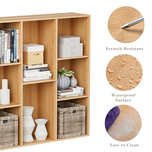 VDNEND Wooden Cube Storage Organizer with Closed Back Panel, 11in Cube Shelf Opening, Bookshelf, Display Shelf,Closet Cabinet for Home and Office (Natural Oak, 8-Cube 35.98L*9.45W*35.91H) - color: Natural Oak, size: 8-Cube 35.98L*9.45W*35.91H