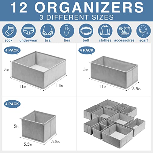 Criusia Drawer Organizer Clothes 12 Pack, Dresser Organizer for Nursery Bedroom Closet Organization and Storage - Baby Clothes Organizer Bins - Drawer Divider for Sock Underwear Bra Ties (Grey) - color: Grey, size: 12 Pack