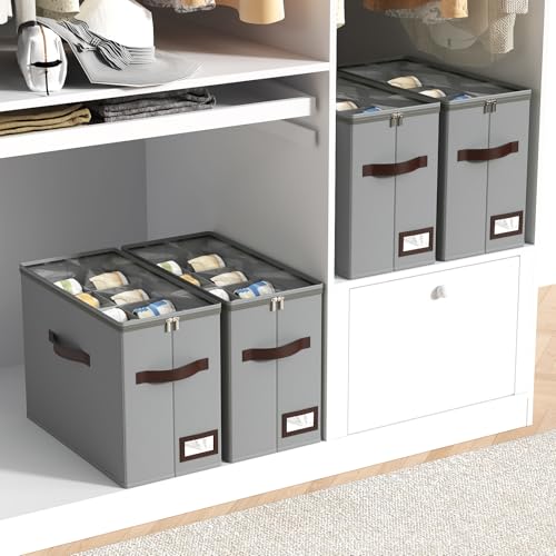 OIAHOMY 4 Pack Shoe Organizer for Closet, Foldable Shoe Storage Bins with Adjustable Dividers, Stackable Oxford Cloth Sneaker Boxes for Entryway Bedroom, Fits Up to 32 Pairs, Grey - color: Grey, size: 4 Pack