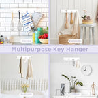 VIS'V Key Holder Wall Mount, Large Metal Self Adhesive Key Hanger with 4 Hooks, No Drilling, Extra Adhesive Strip, White - color: White