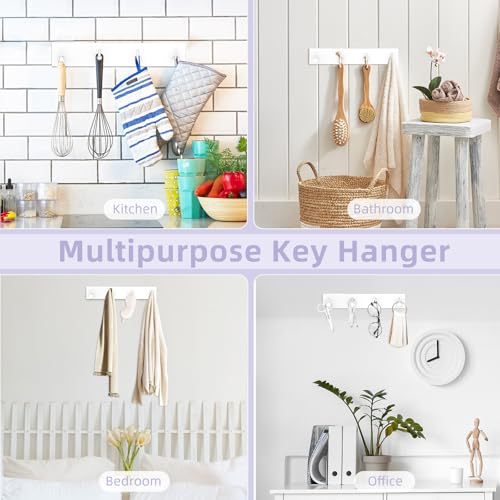 VIS'V Key Holder Wall Mount, Large Metal Self Adhesive Key Hanger with 4 Hooks, No Drilling, Extra Adhesive Strip, White - color: White