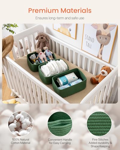 Small Woven Basket, 13.5 x 9.5 x 5 Inches, Storage Basket for Organizing, Cute Small Rope Shelf Closet Cube Storage Bins Baskets for Shelves, Dog Toy Gift Baskets Empty, 3 Pack, Green - color: Green, size: 13.5"L x 9.5"W x 5"H