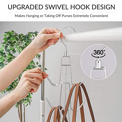 ZEDODIER 2 Pack Purse Organizer for Closet, Heavy-Duty Hanging Purse Hanger Closet Holds Up to 12 Purses, Metal Rotating Space Saving Bag Holder Handbag Storage Hook Backpack Rack, Silver - color: Silver, size: 2 Pack
