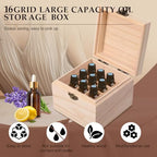 Pure Vie Wooden Essential Oil Storage Box Travel Organizer Case with Bottle Cap Label - Aromatherapy Nail Polish Fragrance Container, Holds 16 Bottle for 5-10ml - Keep Scented Oil Safe & Space Saver