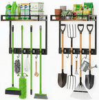 2 Packs Broom Holder Wall Mount with Shelf Load 66LBS Broom and Mop Organizer Wall Hanging Broom Hanger with 4 Mop Hanger Grippers, 3 Hooks for Laundry Room, Garage, Utility Closet, Kitchen - style: 2 Packs