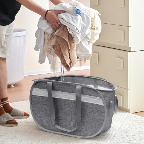 Collapsible Laundry Baskets, Foldable Tear Proof Pop Up Hamper with Reinforced Carry Handles, Durable Laundry Hamper for Home, Laundry, Bathroom, Dorm or Travel (Grey) - color: Grey(Cationic), size: 1 Pack