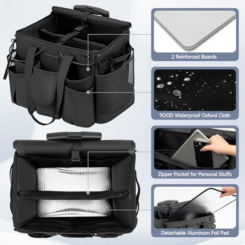 Large Cleaning Caddy for Cleaning Supplies Organizer, Rolling Cleaning Caddy Bags with Wheels for Housekeepers, Cleaning Carts on Wheels for Home Car Office Picnic - color: Black-black
