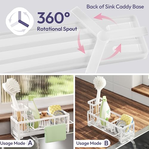 SWTYMIKI Sponge Holder for Kitchen Sink - Sink Caddy with Brush Holder Self-draining Sponge Caddy Organizer with Divider Stainless Steel Kitchen Accessories Storage for Countertop, White - color: White