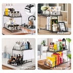 SUEH DESIGN Under Sink Organizer, 2 Tier Bathroom Cabinet Organizer Metal Kitchen Sink Organzier with Hanging Rail for Kitchen Bathroom Organization and Storage, 1 Pack - size: 10.3"W x 15.6"H Wider 1 Pack