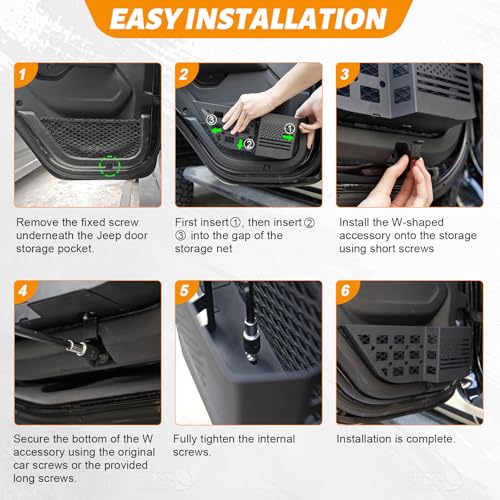 MAIKER Metal Rear Door Storage Box Compatible with 2018-2025 Jeep Wrangler JL JLU 4XE & 2020-2025 Gladiator JT, Insert Organizer Box Pockets for Replace Sagging Nets, 2PCS(Black) - size: JL/JT Rear