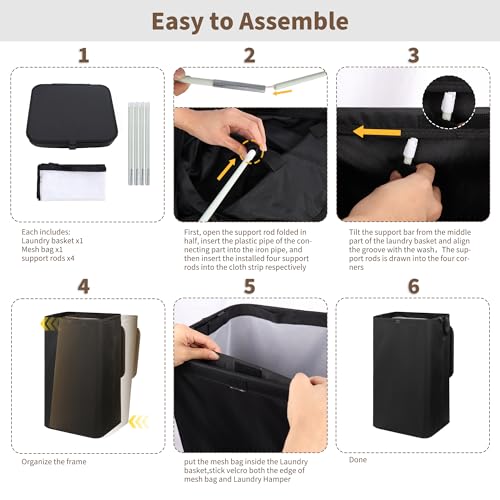 80L Large Laundry Hamper with Lid, Foldable Laundry Bag for Washing Machine with Removable Inner Bag, Dirty Hampers for Bedroom, Bathroom,Laundry Room, College (Black) - color: Black