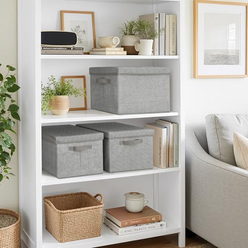 GRANNY SAYS Fabric Boxes with Lids, Storage Bins with Handles, Shelf Bins for Organizing, Extra Large Storage Boxes for Linens Clothes, Decorative Storage Containers, Gray, 3-Pack - color: Ash Gray, size: Large