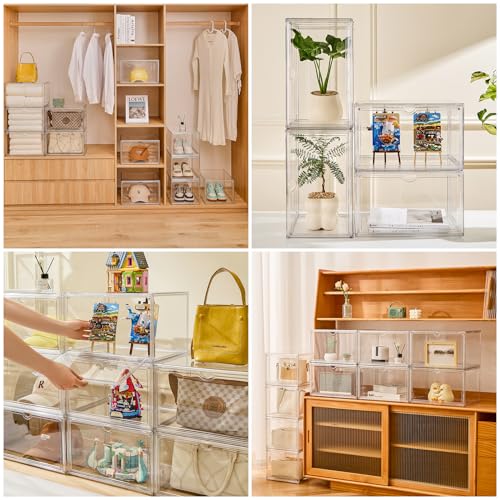 Acrylic Display Cases for Collectibles - Stackable Plastic Storage Shoe Boxes - Magnetic Lid, Figure Organizer - size: Side Door-4pcs
