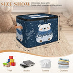 Custom Storage Basket with Name, Personalized Storage Bins with Zipper Lid, Foldable Fabric Storage Box Large capacity with Handle Snowflake White Bear - color: Option 1