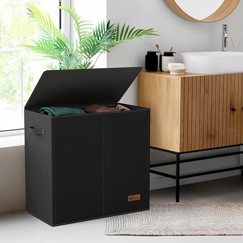 Simple Houseware Double Laundry Hamper with Lid and Removable Bags, Black - color: Black