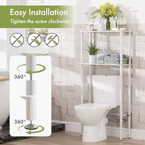 AmazerBath Bamboo Over The Toilet Storage Shelf, 2-Tier Over Toilet Bathroom Organizer Rack, Bathroom Shelves Over Toilet Space Saver, White - style: White-2-tier