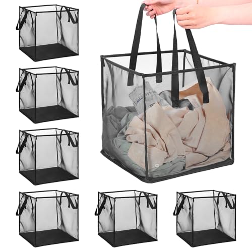 6 Pack Popup Laundry Hamper Collapsible Mesh Laundry Baskets with Handles, Portable Dirty Clothes Baskets Single Layer Foldable Clothes Hamper for Washing Storage, Dorm and Travel Use (Black,13 Inch)