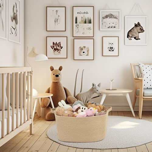 XUANGUO Large Rectangle Blankets Basket Living Room 22"x17"x12" Woven Jute Rope Storage Baskets for Nursery Toy Baskets for Kids and Dogs Wicker Laundry Basket Bin for Clothes Towels - color: Jute