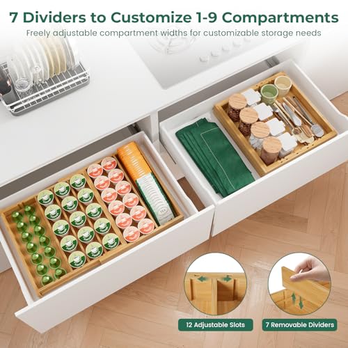 EsLuker.ly Bamboo Coffee Pod K Cup Holder Organizer for Drawer Insert Counter, Expandable Coffee Tea Storage Tray Compatible with Nespresso Vertuo Capsules - Easy Access for Office Home Kitchen - color: Green, style: Bamboo
