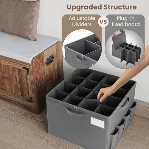 Varhomax Foldable Shoe Organizer Box, Fabric Storage Bin with Clear Cover & Adjustable Dividers, Holds up 16-32 Pairs of Sneakers & Sandals for Closet, Entryway (Gray) - color: Gray - 1 Pack