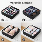 Sock Drawer Organizer Divider, 24 Cell Foldable Closet Underwear Storage Boxes, Fabric Dresser Drawer Dividers for Clothes, Socks, Lingerie, Ties, Belts, Baby Clothing - Black