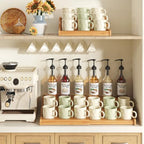 Hongtamoya 3-Tier Expandable Bamboo Mug Holder For Countertop Coffee Cup Holder Display Mug Organizer Mug Rack for Coffee Bar Organizer Mug Shelf for Cabinet for Kitchen, Home - size: (12.40~24.01'')L*10.62''W*4.33''H
