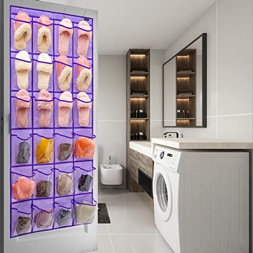 Modern Over the Door Shoe Rack Organizer with 24 Clear PVC Pockets, Purple - color: 24 Pockets-Purple