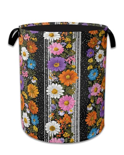 Flower Art Laundry Basket Oxford Cloth Laundry Hamper With Handle, Clothes Storage Basket Toy Organizer for Bathroom/Bedroom/Dormitories 16" X 20.8" - color: Flower Art