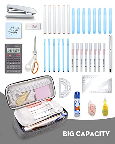 YOKUMA Pencil Case,Large Capacity Pencil Pouch,Aesthetic Zipper Pencil Box, Back to School Supplies for College Student Teen Adults,Travel Essentials,Electronic Cable Organize - color: Grey