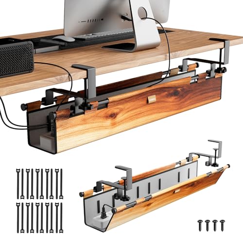 Cable Management Tray Under Desk, 38" No Drill Cable Organizer with Clamp/Screw Mount,Wire Cord Organizer for Table, Cable Tray for Office, Home - color: Brown