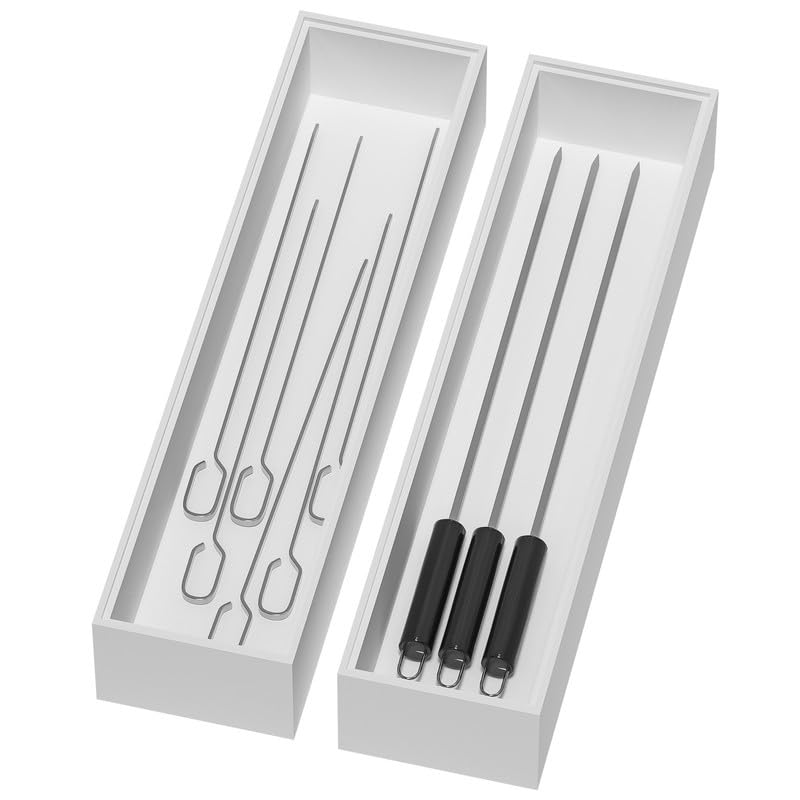 Lixple Bamboo Drawer Organizer, Narrow Silverware Organizer for Kitchen, Stackable Utensil Organizer, 2 Pcs Flatware Organizer for Drawer, Wooden Storage Box Tray (White, 12 X 3 X 2 Inch) - color: White, size: 12 x 3 x 2 Inch