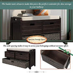 Fully Assembled Solid Acacia Wood Storage Bench - Shoe Organizer with 2 Drawers, Removable Basket & Padded Cushion, Rustic Entryway Bench (Espresso) - color: Espresso
