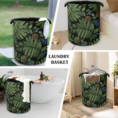 Ferns Blueberry Laundry Basket,Nuts Foldable with Handles Tote Bag Oxford Cloth for Bathroom Bedroom Dirty Clothes Storage Bucket 16" x 20.8" - color: Ferns Blueberry Nuts