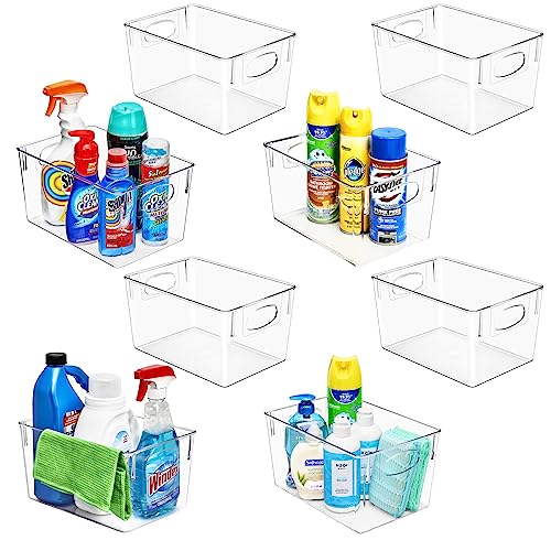 Sorbus 8 Pack Large Clear Plastic Storage Bins, Clear Organizer Bins with Handle for Kitchen, Pantry, Cabinet, Refrigerator, Craft, Toys, Clothes, Closet, Under Sink, Bathroom Organizers and Storage - size: Large, style: 8 Pack