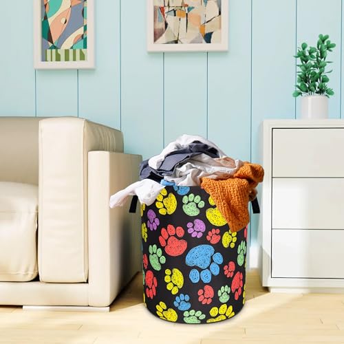 Dog Cat Paw Prints Laundry Basket Oxford Cloth Animal Laundry Hamper With Handle Foldable Portable Clothes Storage Basket 18.9 X 16.5 Inch Storage Bag For Laundry Room/Bathroom/Bedroom/Dormitories - color: Dog Cat Paw Prints