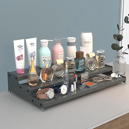 Expandable Spice Rack organizer with 3-Tier step shelf,Modern Design heavy duty,Non Skid and Visibility,Great for Kitchen Cabinet, Pantry and more(3PACKS/GUN-GREY) - color: Gun-grey, size: 3 PACKS/GUN-GREY
