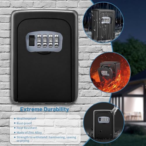 Key Lock Box for Outside - Sturdy and Durable Lock Box for House,5 Key Capacity Lockbox for Keys Outdoor,Waterproof Emergency Spare Lockbox with Resettable Code for Home,Garage,Airbnb(2 Pack, Black) - color: 2 pack-Black