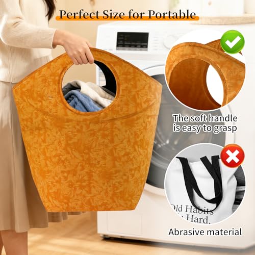 18"x17"x9.5" Capacity Foldable Laundry Basket, Portable Collapsible Laundry Hamper with Soft Handle, Waterproof Wear-Resistant Storage Bag for Dirty Clothes, Grocery, Camping, Bathroom, Bedroom, Car - color: Earth texture orange, size: 17"L x 9.5"W x 18"H