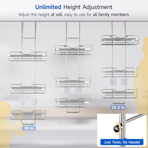 Skyapex Shower Caddy Over the Door Organizer: Bath Rack Hanging Over Glass with Hooks - Storage Shelf Inside Bathroom for Shampoo - Sliver - color: Sliver