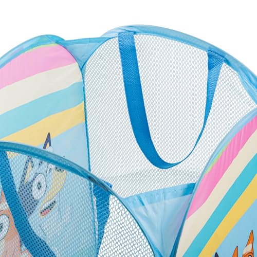Bluey Pop Up Hamper - Bluey and Bingo Mesh Laundry Basket/Bag with Durable Handles - Storage for Clothes and Toys - color: Blue - Bluey 01