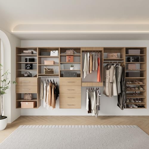 Medium Double Hanging Closet Unit, Modular System Organizer With Storage for Walk In Closets, Clothing Rack for Hanging Clothes, Bedroom, Wood, 25.5"W - color: Wood, size: 25.5" Wide, style: Medium Double Hanging