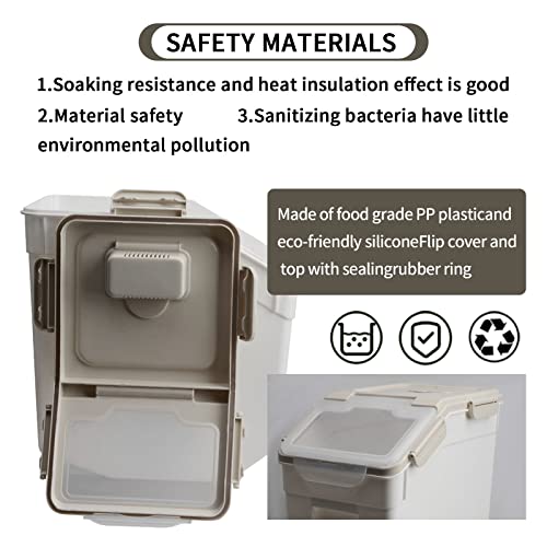 2 Pack Rice Storage Container with Measuring Cup 50 lb Flour Storage Container with Wheels, BPA Free Food Storage Container Dog Cat Food Bin Set for Dry Food Sugar, Cereal(Gray) - color: Gray 2Pack 50Lb