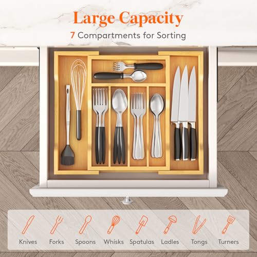 Lifewit Silverware Drawer Organizer, Expandable Utensil Tray for Kitchen, Flatware and Cutlery Holder, Wood Adjustable Storage for Spoons Forks Knives, 9.4-15.7x13", Natural - color: Natural, size: 9.4~15.7''W x 13''D