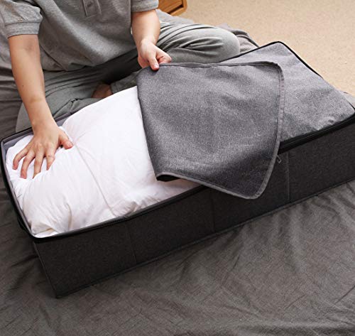 AMJ Large Under Bed Storage Containers, 3 Pack Closet Organizers Bins, Foldable Closet Organizers Storage for Blankets, Towels, Comforter, Sweaters, Linen Sheets, Wrapping Paper (Black Grey) - color: Black Gray, 3PCS