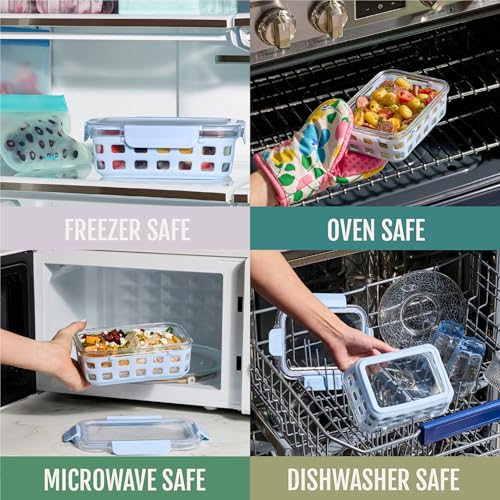 Ello Duraglass 3.4 Cup Meal Prep Sets 10Pc, 5 Pack Set- Glass Food Storage Container with Silicone Sleeve and Airtight BPA-Free Plastic Lids, Dishwasher, Microwave, and Freezer Safe, Olive Tree - color: Olive Tree, size: 3.4 Cup