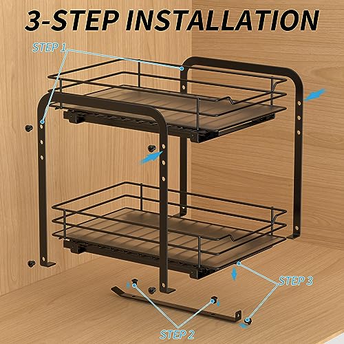 BOIVSHI 2-Tier Spice Rack, Pull Out Cabinet Organizer Spice Racks Height Adjustable Heavy Duty Metal Basket for Inside Cabinets & Pantry Closet(9.5''Wx10.5''Dx9.5''H) - size: 2 Tier,9.5''Wx10.5''Dx9.5''H